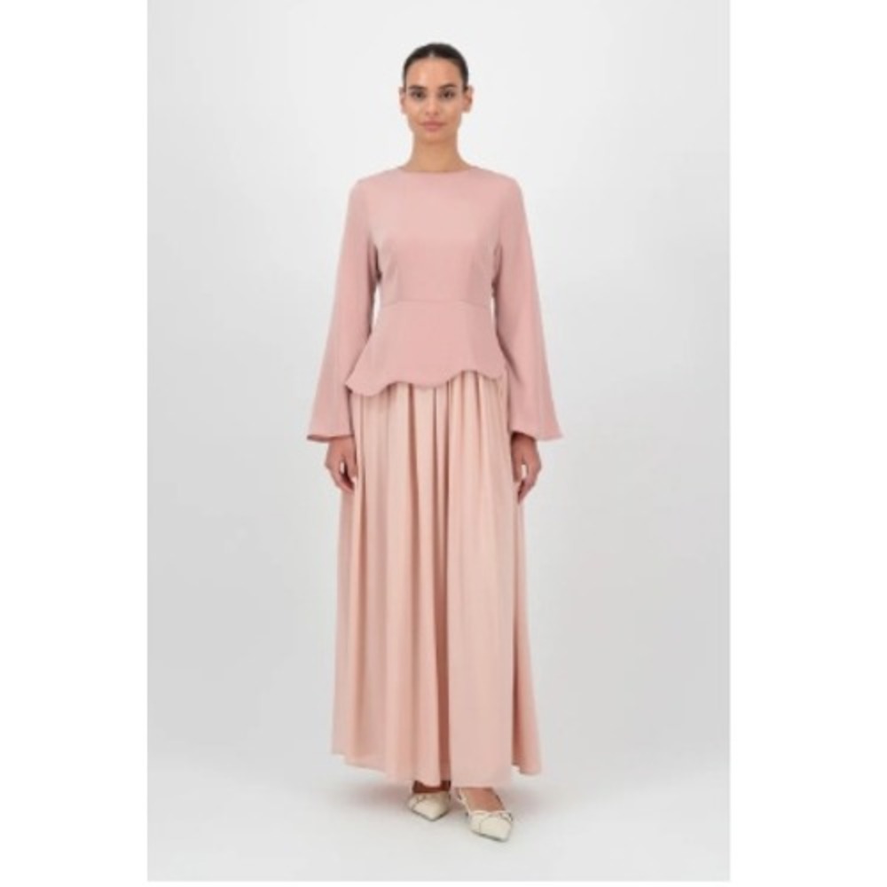 NEW Fares Maxi Dress Pink Scalloped Layered Chiffon Modest Women XL